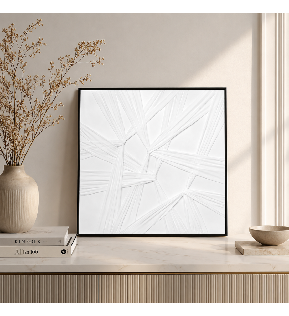 لوحة فنية مربعة بإطار أسود مقاس 80 × 80 سم