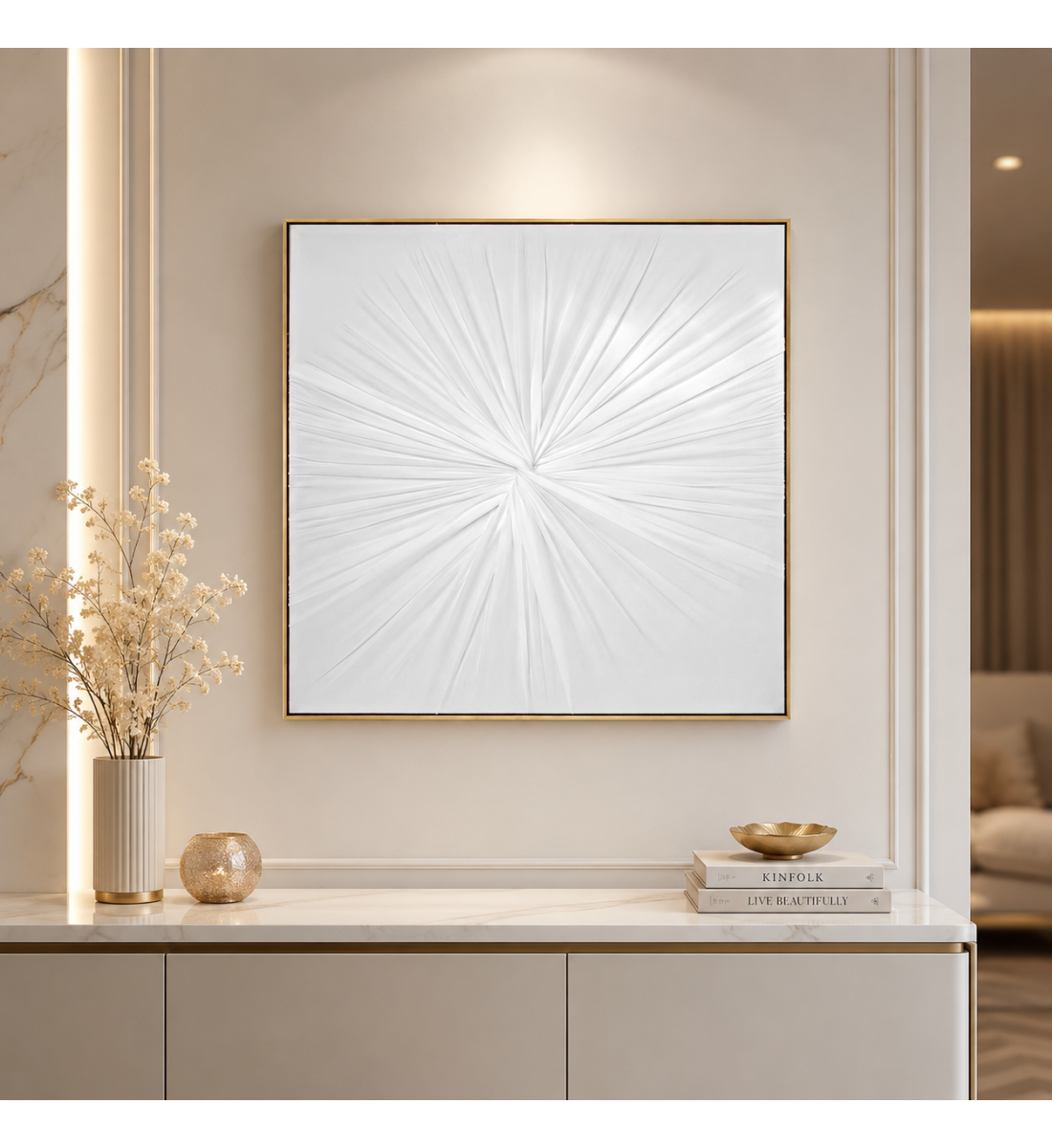 لوحة حائط مربعة بإطار ذهبي مقاس 80 × 80 سم لوحة حائط مربعة بإطار ذهبي مقاس 80 × 80 سم