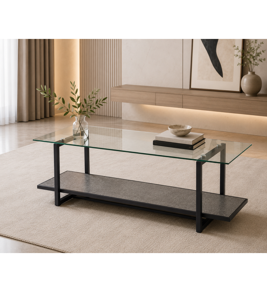 وحدة تلفاز خشبية بسطح زجاج 160 سم باللون الرمادي وحدة تلفاز خشبية بسطح زجاج 160 سم باللون الرمادي
