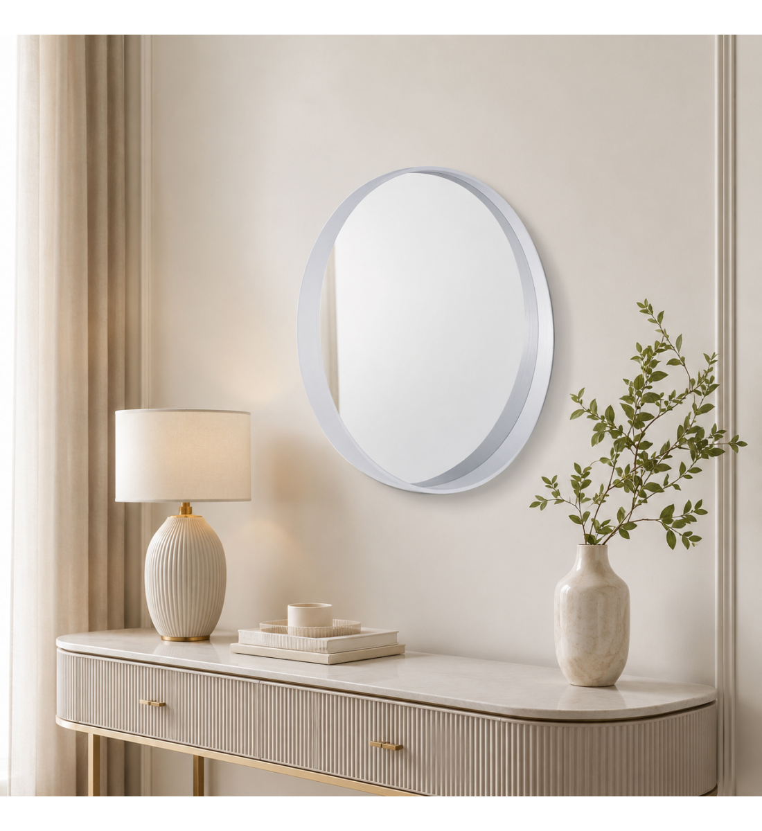 مراية حائط بأطار ابيضمقاس 90× 90 سم