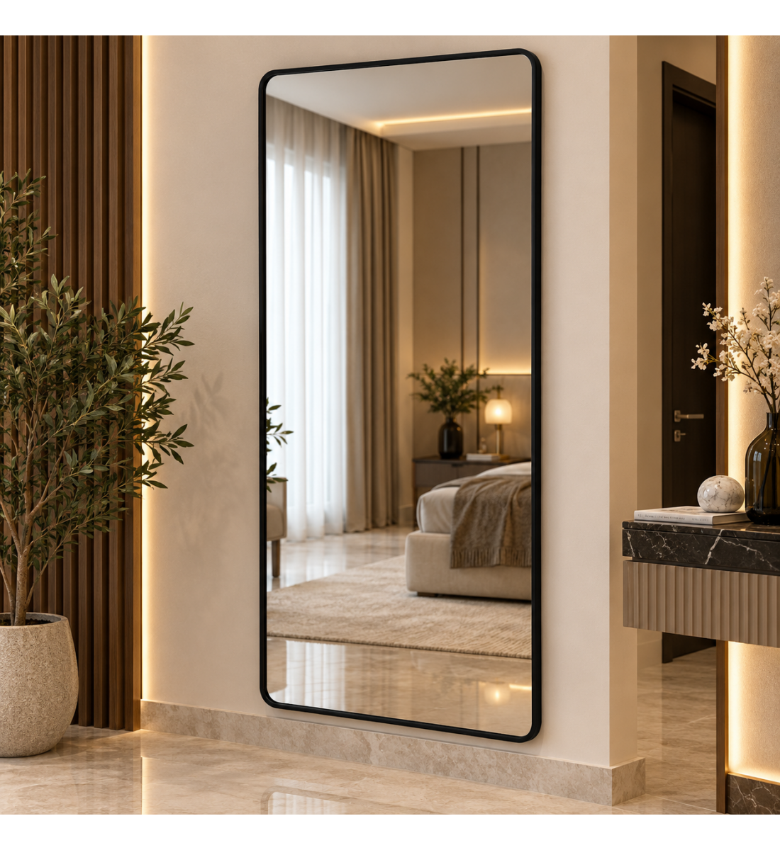 مرآة حائط مودرن بإطار أسود مقاس ٨٠ × ١٦٠ سم