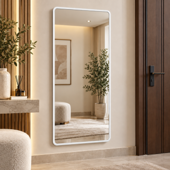 مرآة حائط مودرن بإطار أبيض مقاس ٦٠ × ١٢٠ سم