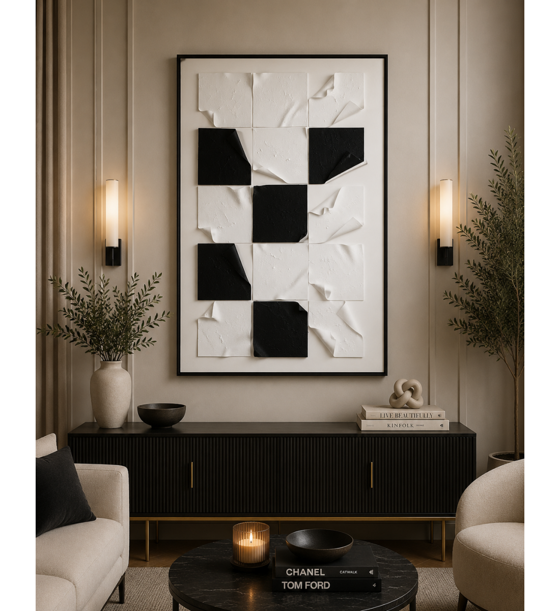 لوحة فنية كبيرة بإطار أسود مقاس 100 × 150 سم