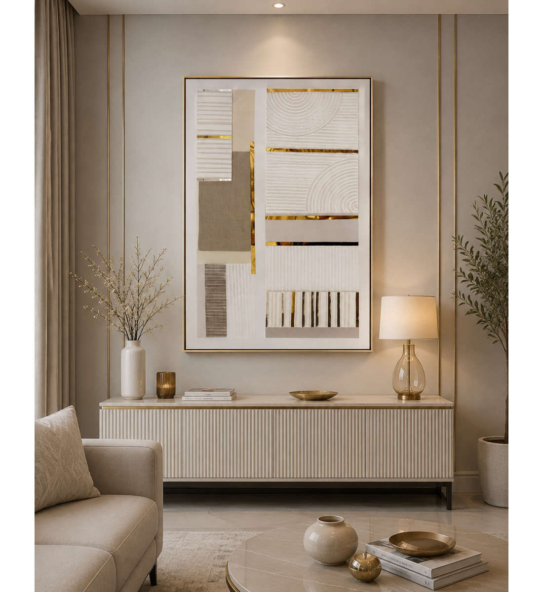 لوحة فنية بإطار ذهبي مقاس 80 × 120 سم