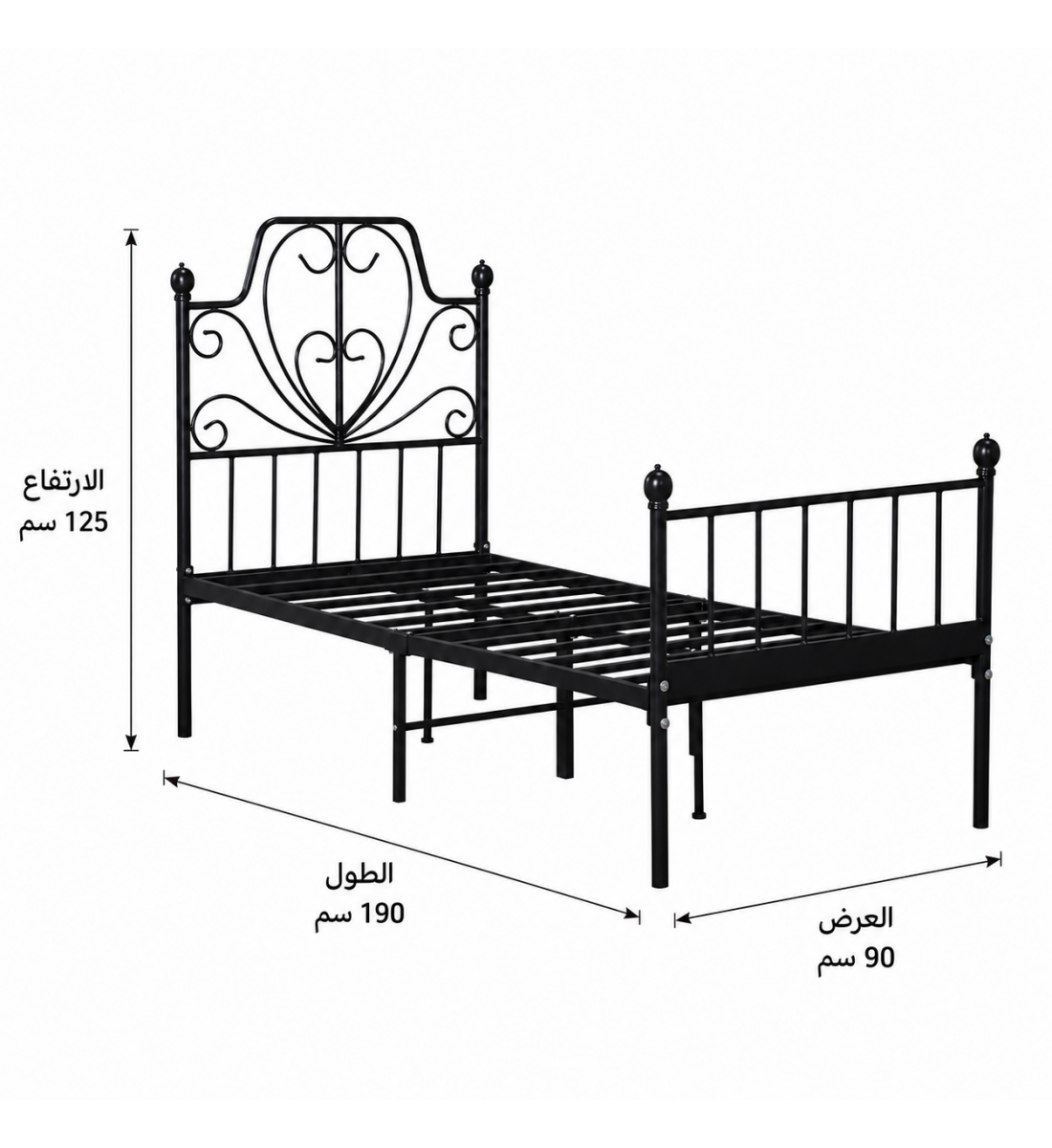 سرير مفرد باللون الأسود ٩٠ × ١٩٠ سم