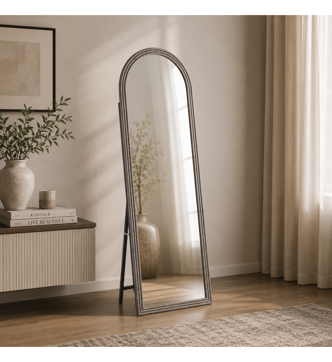 مراية ستاند بأطار رمادىمقاس 170 × 60 سم مراية ستاند بأطار رمادىمقاس 170 × 60 سم