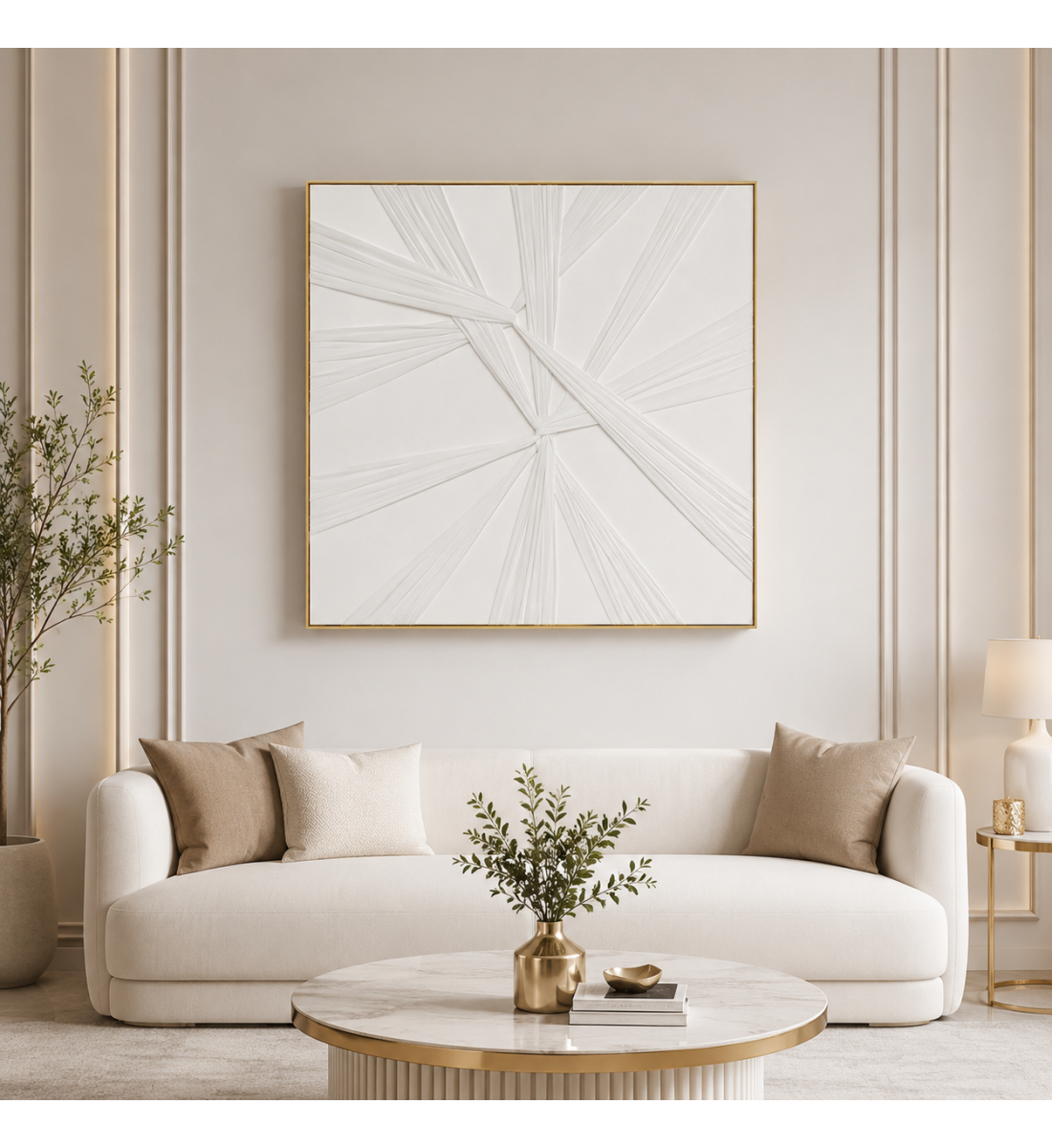 لوحة ديكور مربعة بإطار ذهبي مقاس 80 × 80 سم