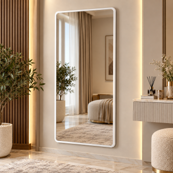 مرآة حائط مودرن بإطار أبيض مقاس ٧٠ × ١٤٠ سم