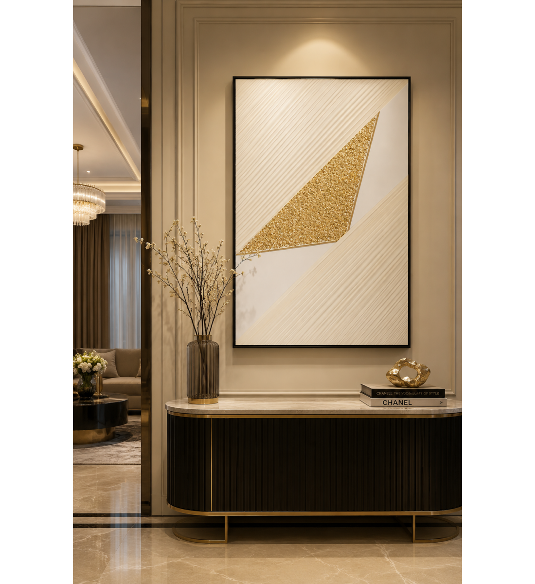 لوحة فنية أنيقة بإطار أسود مقاس 80 × 120 سم لوحة فنية أنيقة بإطار أسود مقاس 80 × 120 سم