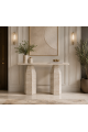 طاولة كونسول رخامية مقاس 120×40 سم بتشطيب خشبي فاتح طاولة كونسول رخامية مقاس 120×40 سم بتشطيب خشبي فاتح