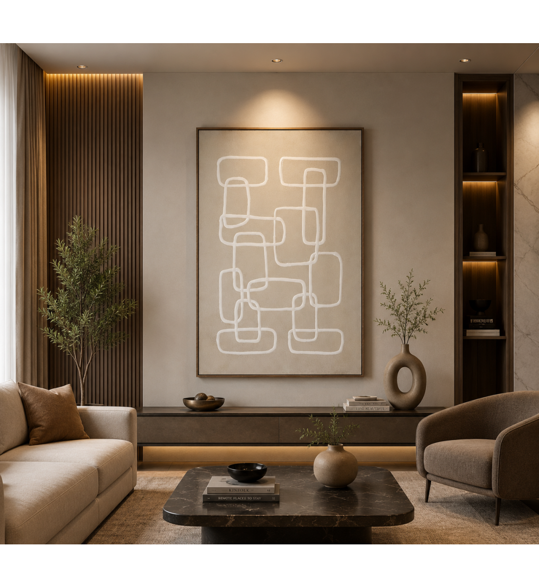 لوحة حائط بإطار بيج مقاس 100 × 150 سم