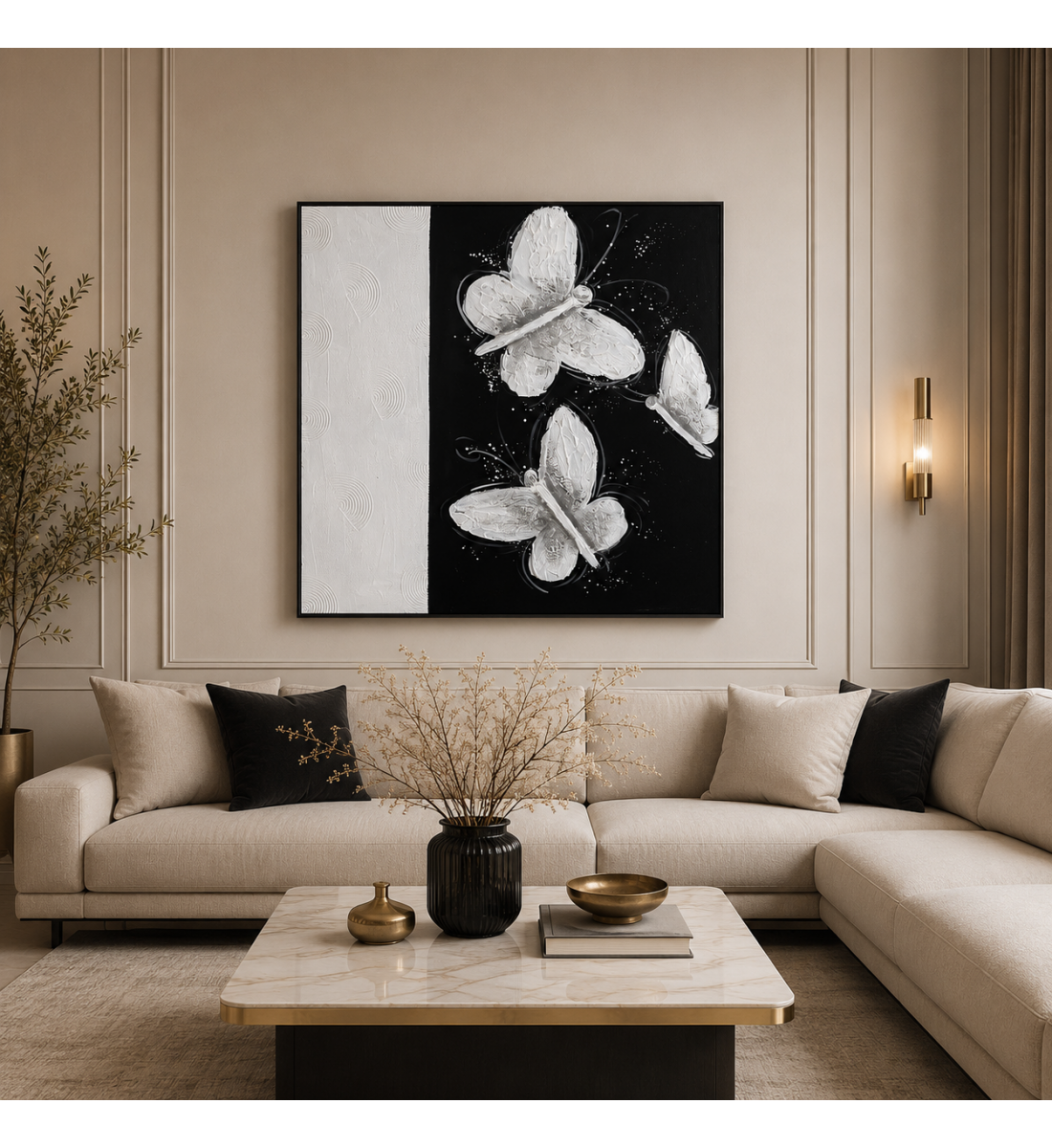 لوحة حائط مربعة بإطار أسود مقاس 100 × 100 سم لوحة حائط مربعة بإطار أسود مقاس 100 × 100 سم