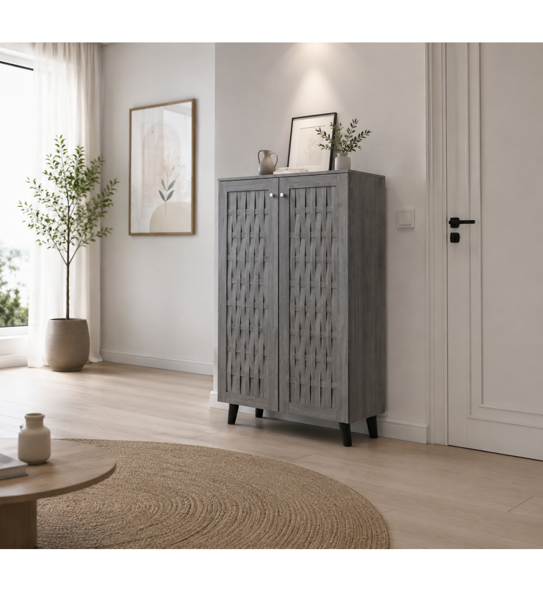 دولاب أحذية ببابين بتصميم ماليزي باللون الرمادي