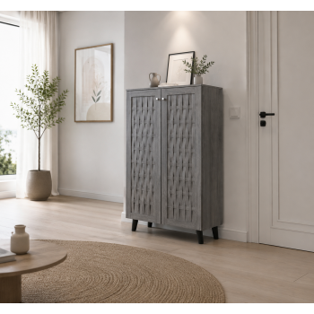 دولاب أحذية ببابين بتصميم ماليزي باللون الرمادي