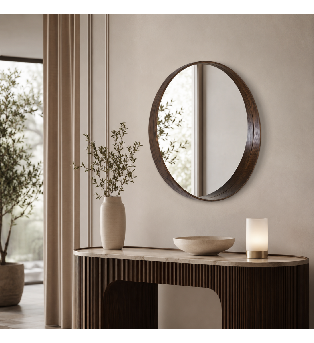 مراية حائط بأطار بنىمقاس 80 × 80 سم مراية حائط بأطار بنىمقاس 80 × 80 سم