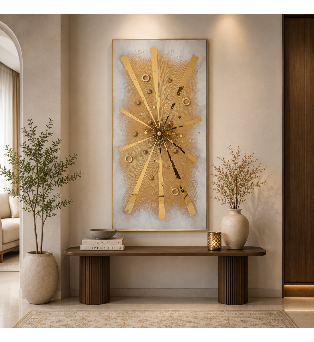 لوحة ديكور طولية بإطار ذهبي مقاس 70 × 140 سم لوحة ديكور طولية بإطار ذهبي مقاس 70 × 140 سم