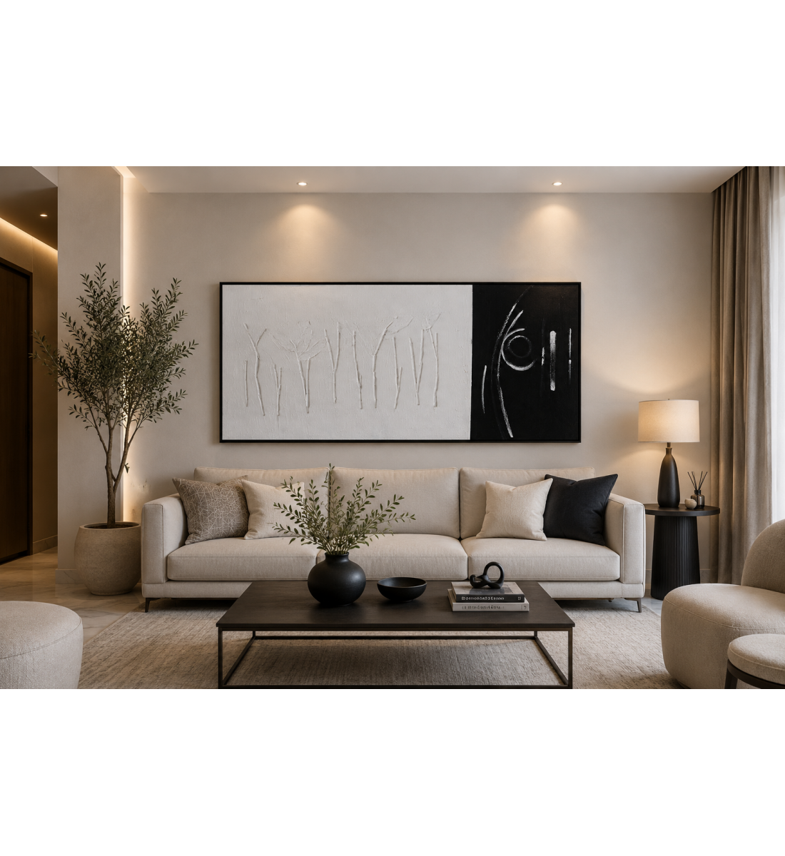 لوحة حائط طولية بإطار أسود مقاس 70 × 140 سم لوحة حائط طولية بإطار أسود مقاس 70 × 140 سم