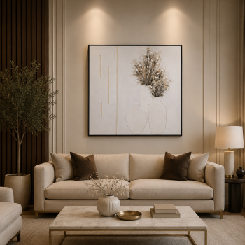لوحة ديكور مربعة بإطار أسود مقاس 100 × 100 سم