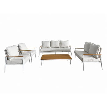 طقم كنب خارجي عصري لـ 7 أشخاص باللون الأبيض والبيج طقم كنب خارجي عصري لـ 7 أشخاص باللون الأبيض والبيج
