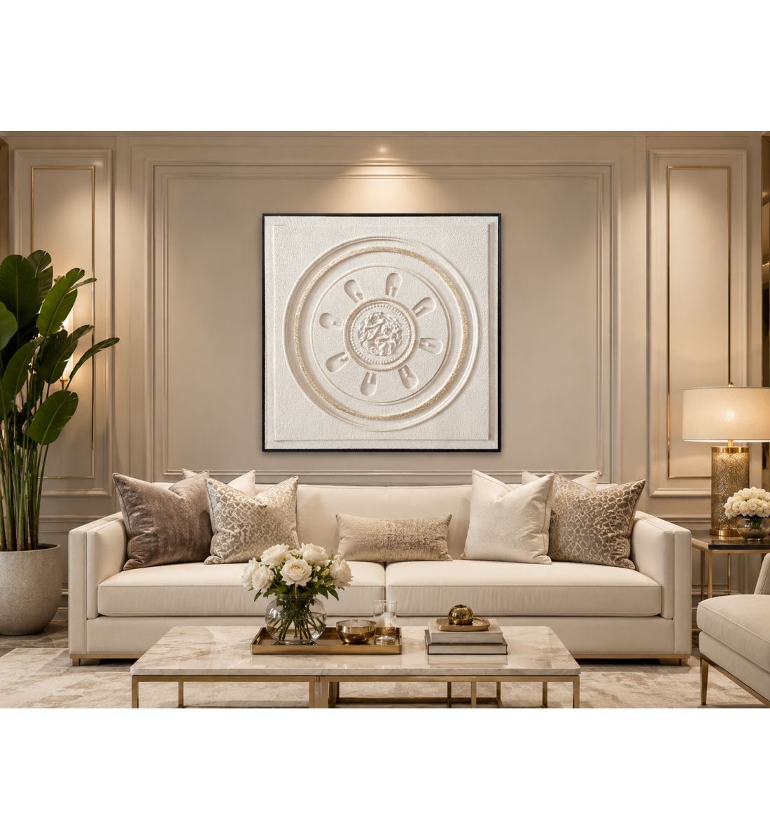 لوحة فنية مربعة بإطار أسود مقاس 100 × 100 سم لوحة فنية مربعة بإطار أسود مقاس 100 × 100 سم