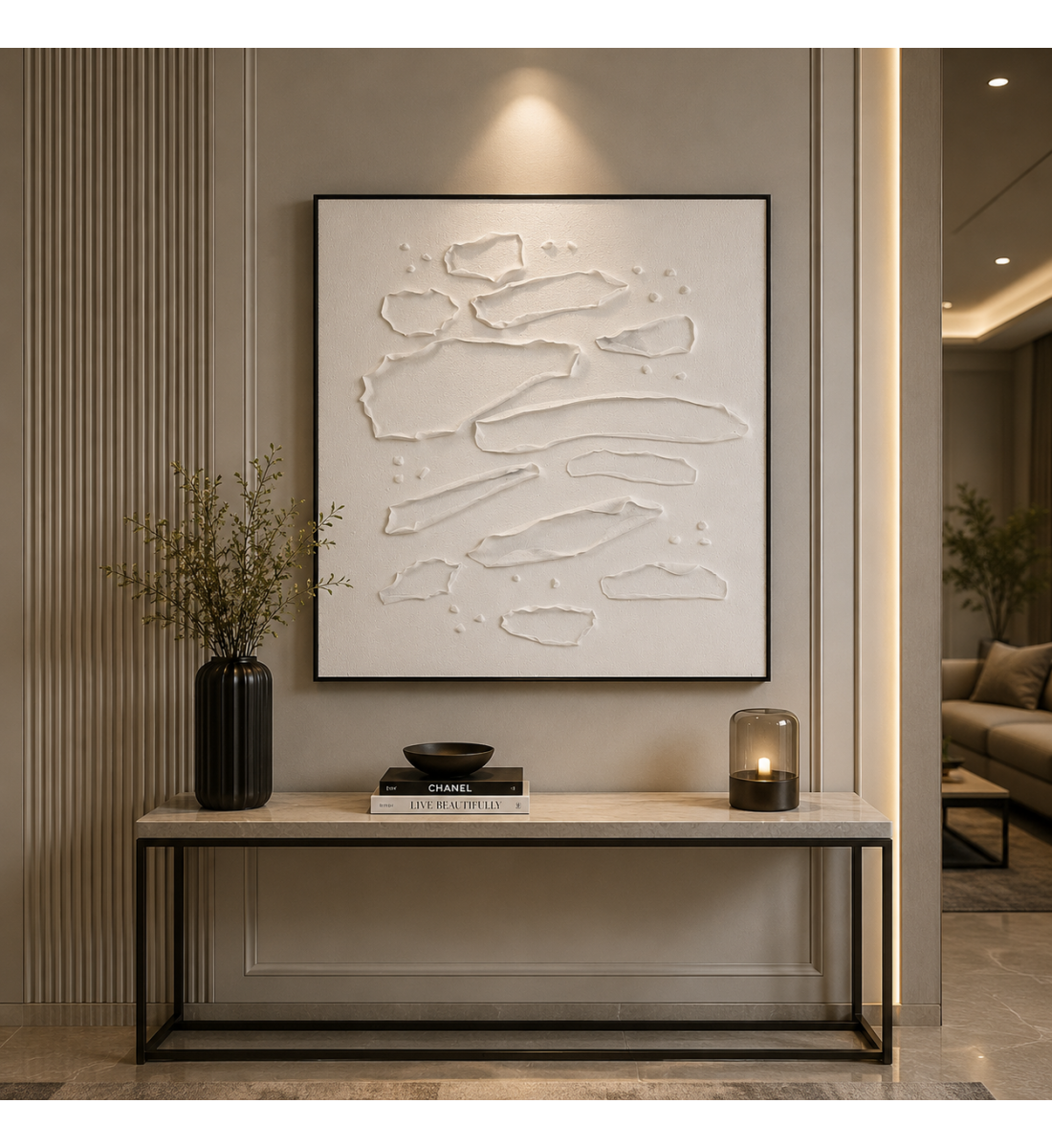 لوحة ديكور مربعة بإطار أسود مقاس 100 × 100 سم