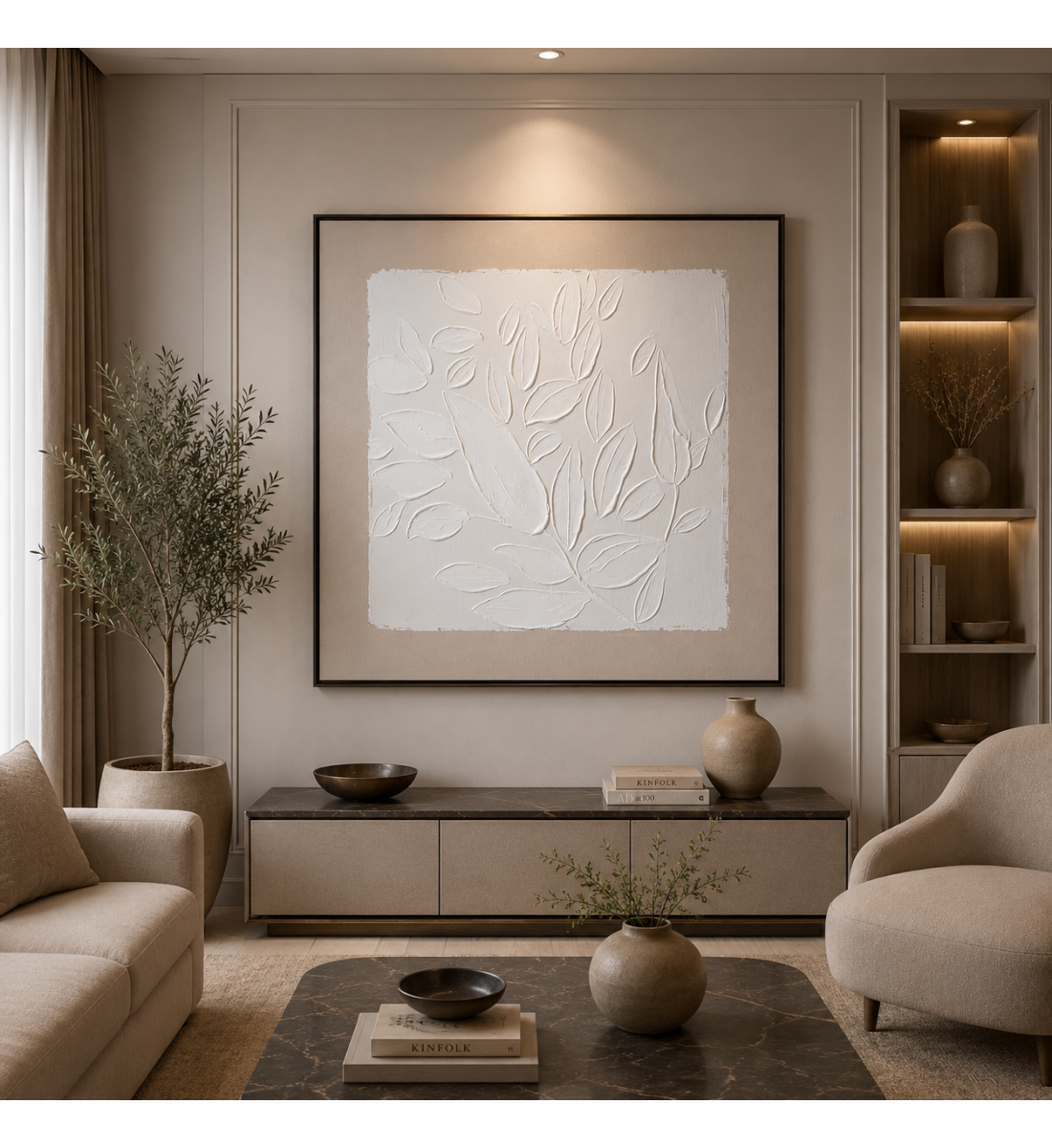 لوحة فنية مربعة بإطار أسود مقاس 100 × 100 سم