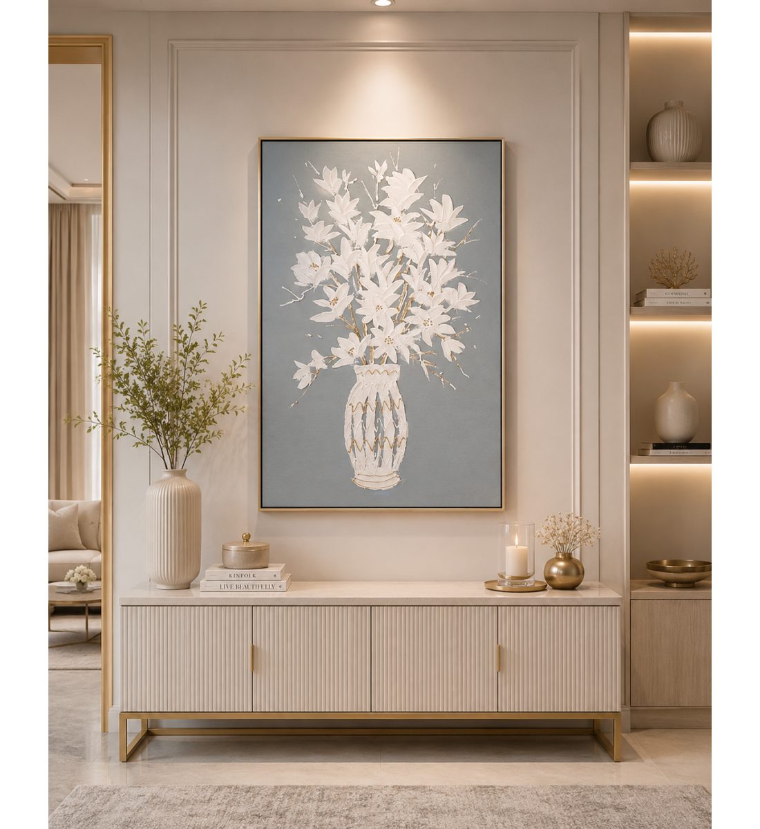 لوحة فنية بإطار ذهبي مقاس 120 × 80 سم لوحة فنية بإطار ذهبي مقاس 120 × 80 سم
