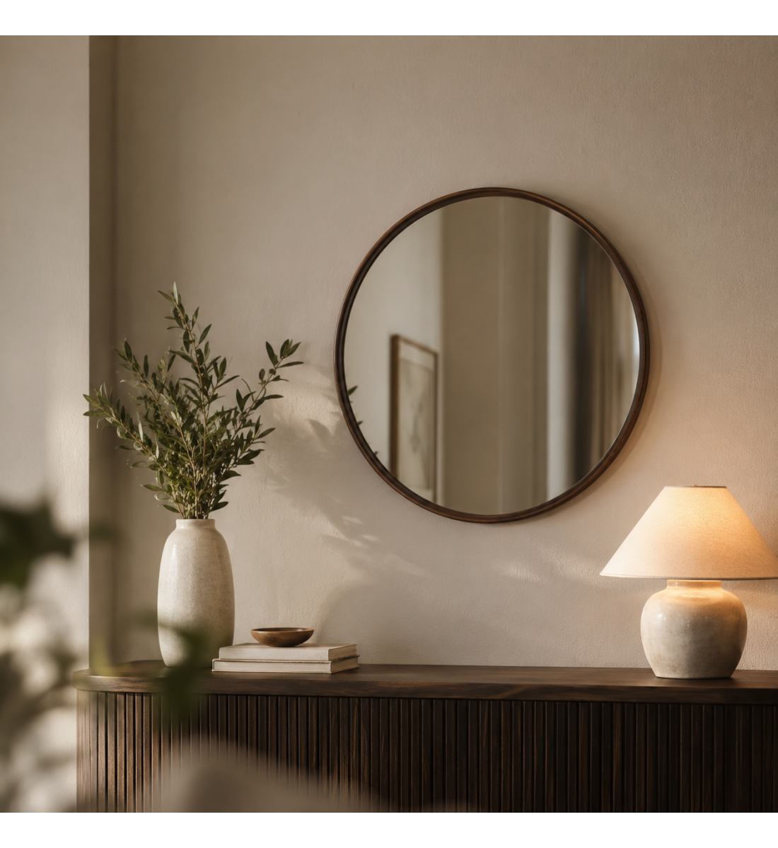 مراية حائط بأطار بنى مقاس 70 × 70 سم مراية حائط بأطار بنى مقاس 70 × 70 سم