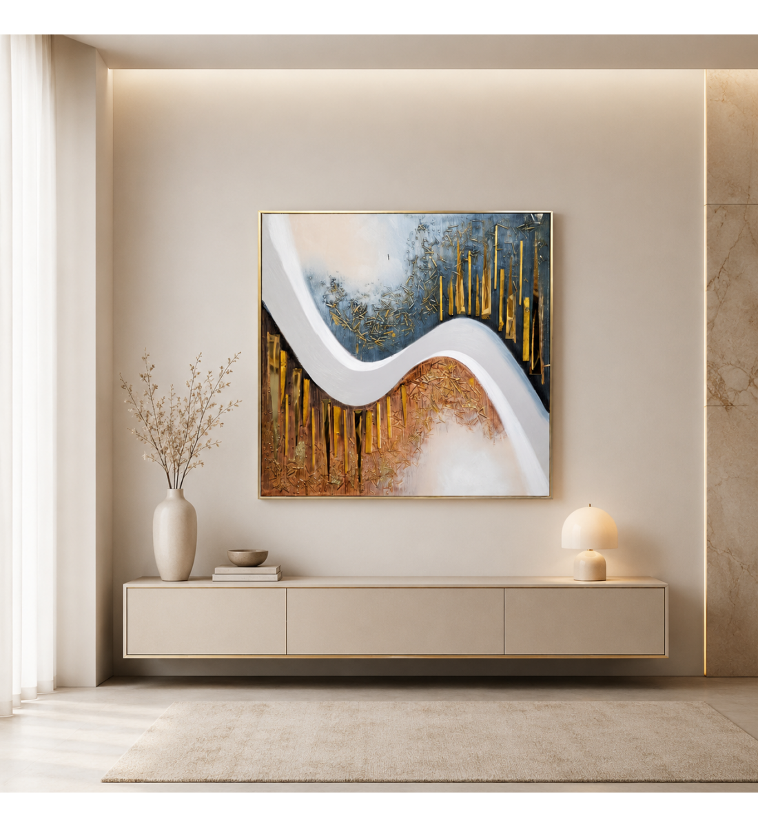 لوحة ديكور بإطار ذهبي مقاس 100 × 100 سم لوحة ديكور بإطار ذهبي مقاس 100 × 100 سم
