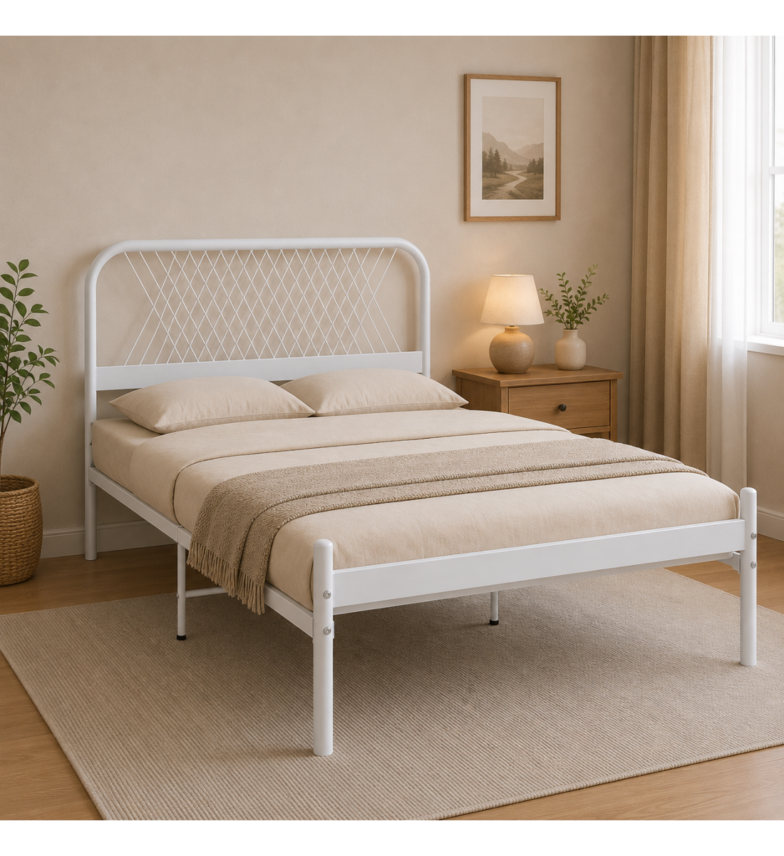 سرير بتصميم أنيق ١٤٠ × ٢٠٠ سم باللون الأبيض سرير بتصميم أنيق ١٤٠ × ٢٠٠ سم باللون الأبيض