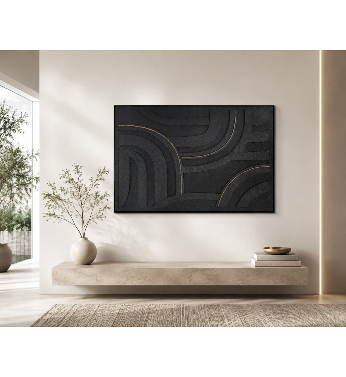 لوحة فنية بإطار أسود مقاس 120 × 80 سم