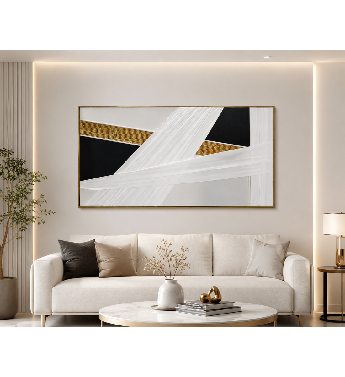 لوحة فنية طولية بإطار ذهبي مقاس 70 × 140 سم لوحة فنية طولية بإطار ذهبي مقاس 70 × 140 سم
