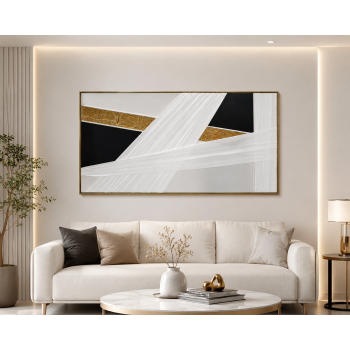 لوحة فنية طولية بإطار ذهبي مقاس 70 × 140 سم