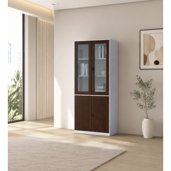 دولاب ملفات معدني باللون البني والأبيض مقاس 185 × 90 سم
