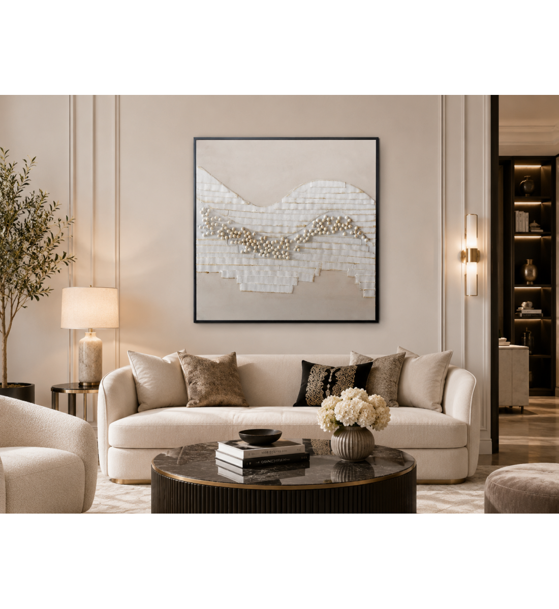 لوحة ديكور مربعة بإطار أسود مقاس 100 × 100 سم لوحة ديكور مربعة بإطار أسود مقاس 100 × 100 سم