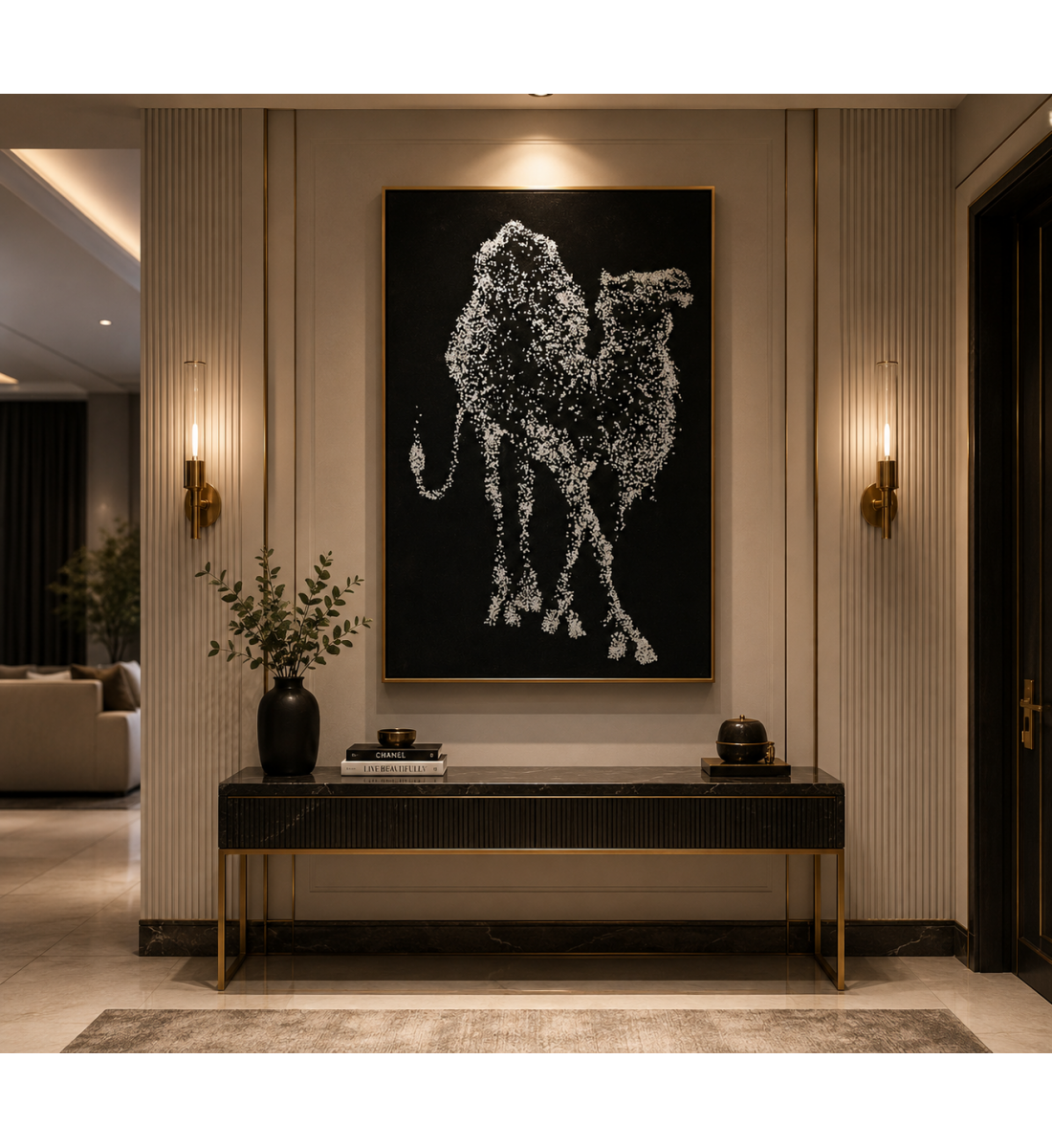 لوحة فنية كبيرة بإطار أسود مقاس 100 × 150 سم لوحة فنية كبيرة بإطار أسود مقاس 100 × 150 سم