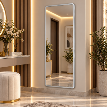 مرآة حائط مودرن بإطار فضي مقاس ٧٠ × ١٤٠ سم