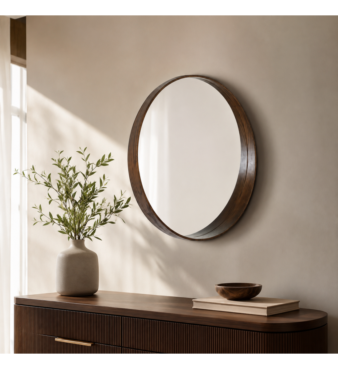 مراية حائط بأطار بنىمقاس 90 × 90 سم مراية حائط بأطار بنىمقاس 90 × 90 سم