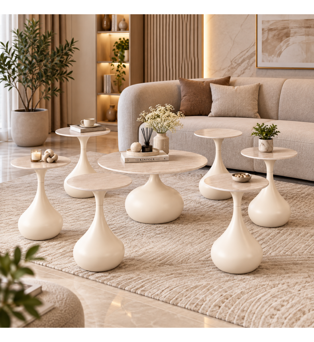طقم شاي سيراميك باللون البيج