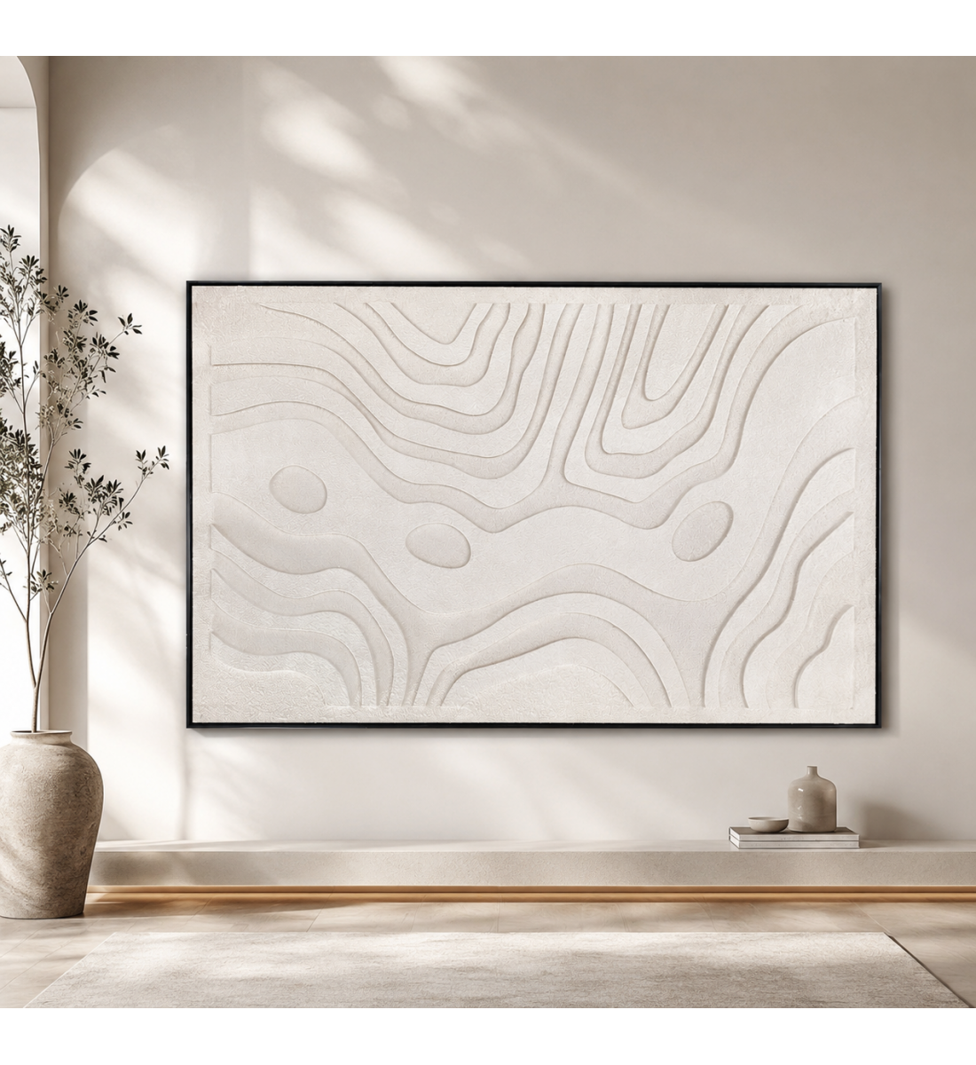 لوحة فنية كبيرة بإطار أسود مقاس 100 × 150 سم لوحة فنية كبيرة بإطار أسود مقاس 100 × 150 سم