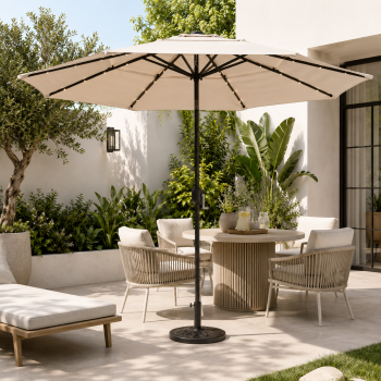 مظلة حدائق دائرية مقاس 3 متر باللون البيج الداكن مع إضاءة ليد