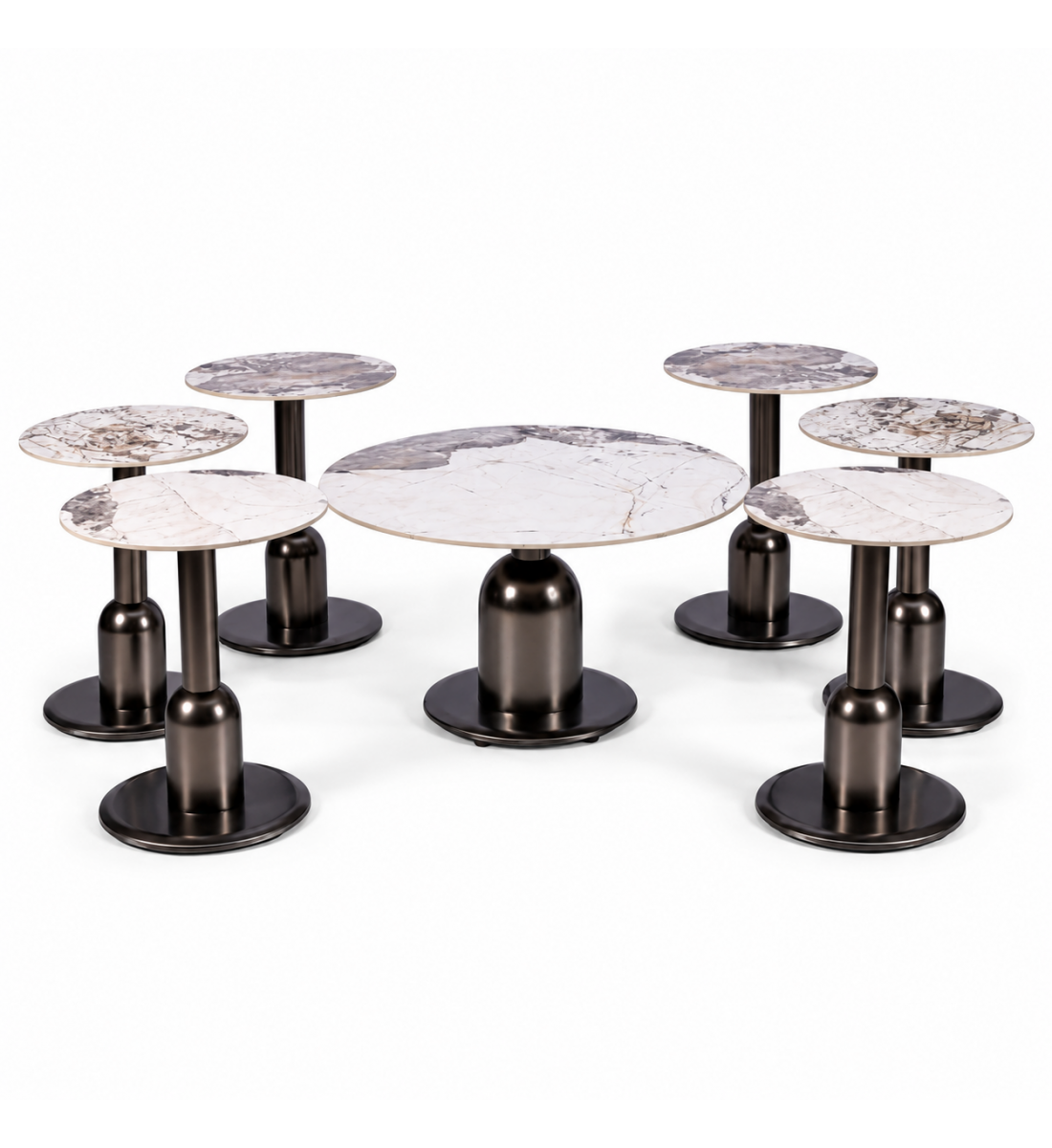 طقم طاولات شاي سيراميك دائرية فاخر ١+٦ أسود مطفي