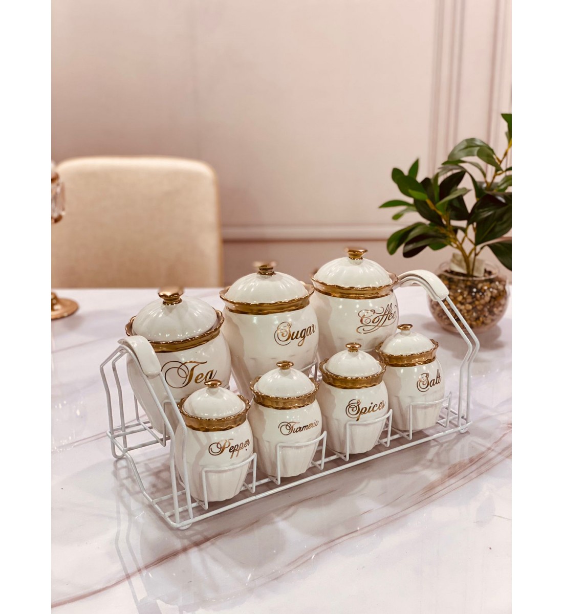 Ceramic spice set with stand