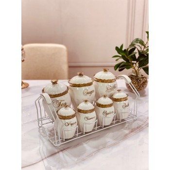 طقم علب بهارات سيراميك مع استاند