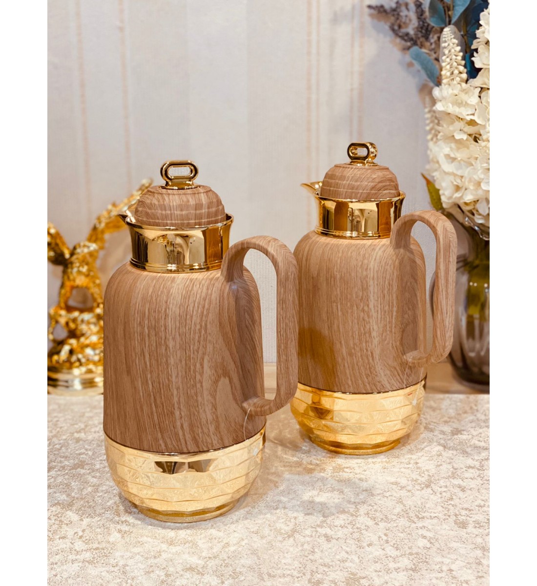 Lana Thermos Set - 2 Pieces, Light Wooden, Gilded