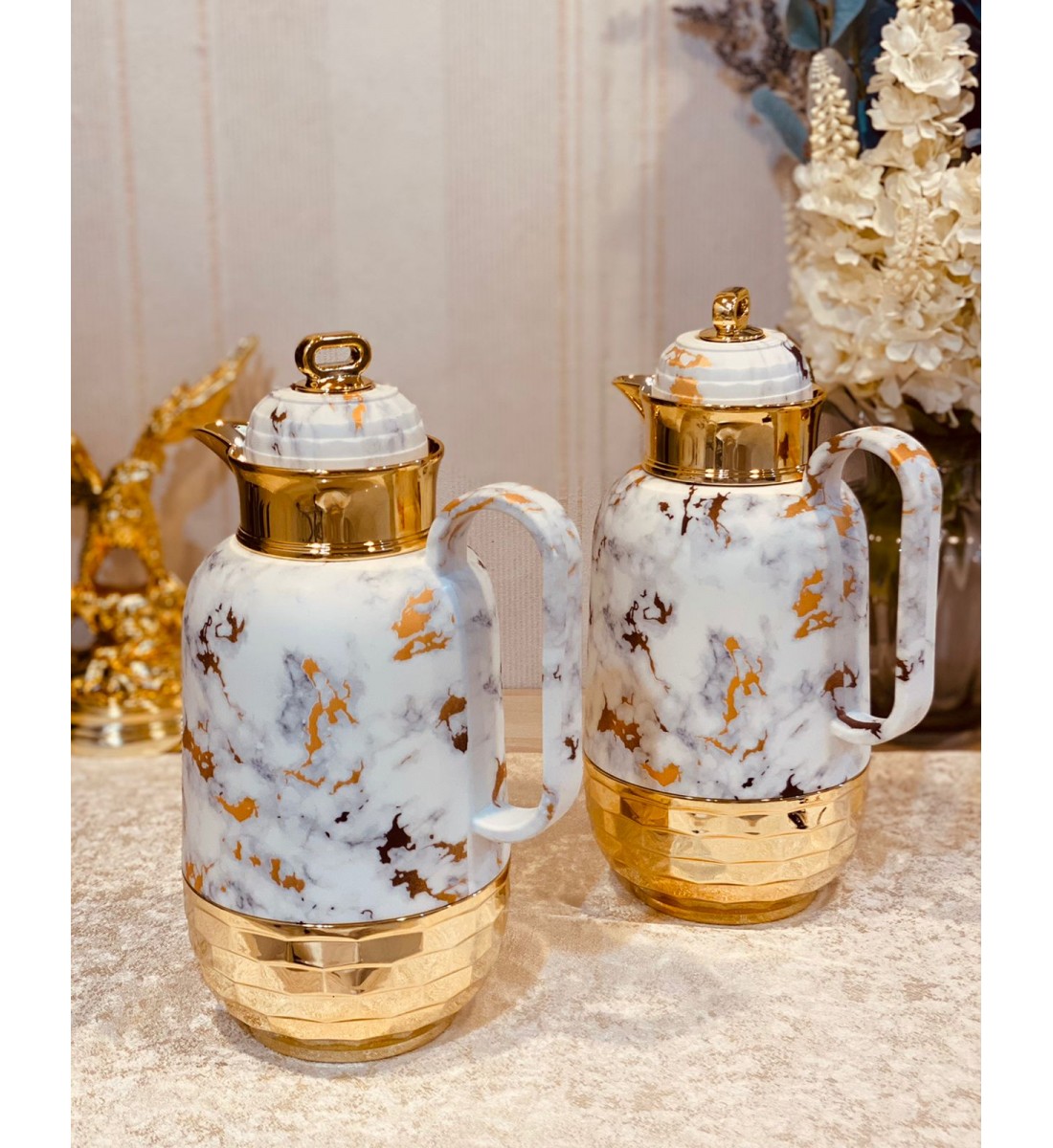 Lana thermos set - 2 white and golden marble pieces