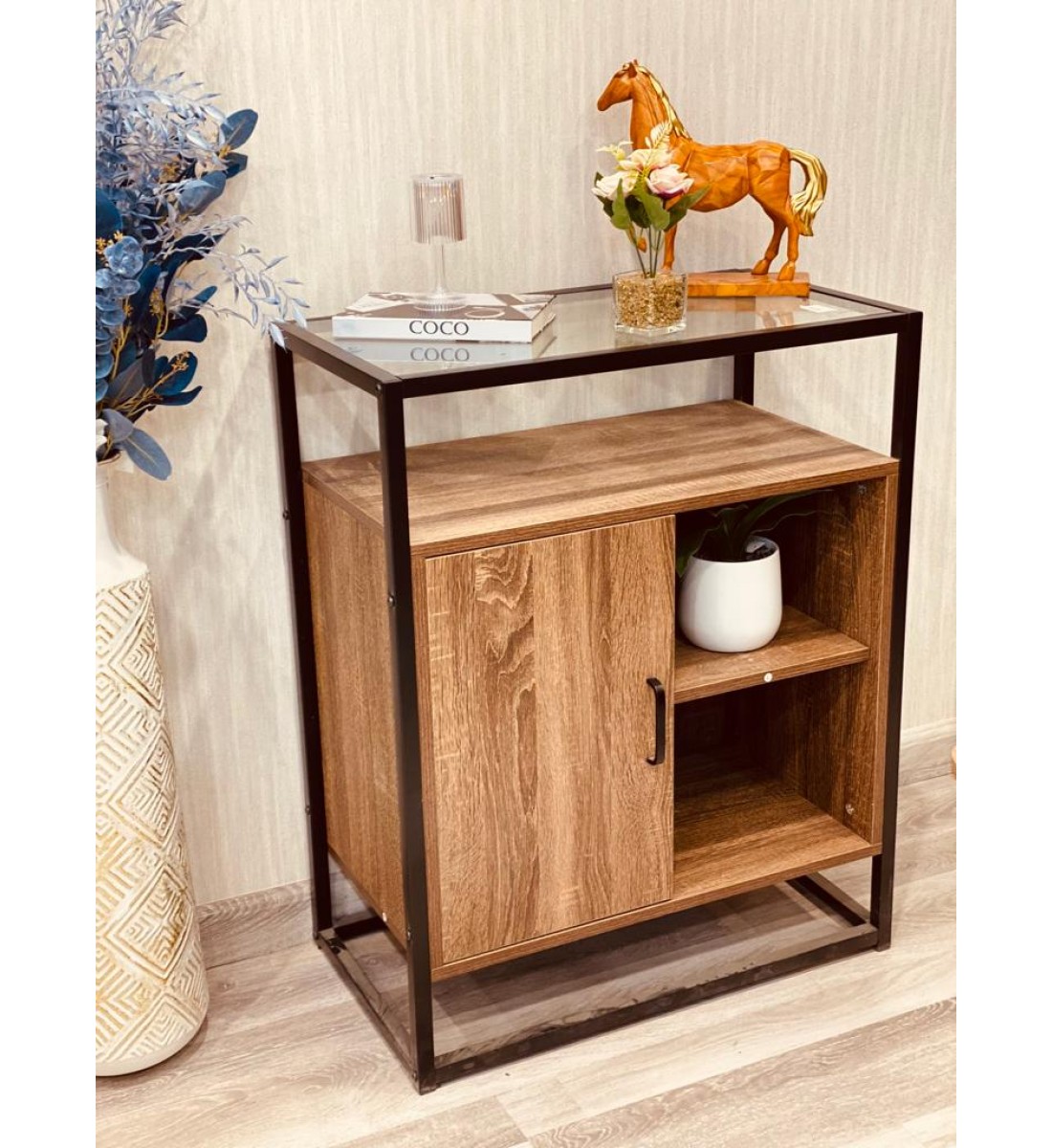 Wooden coffee cupboard decorated with iron (80 * 65 * 35 cm)