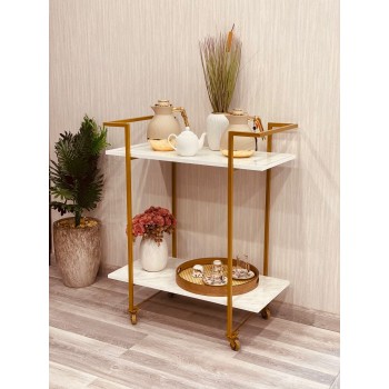 عربية تقديم خشب بديل الرخام 2 دور بكفرات سهلة الحركة (80*42*97)سم