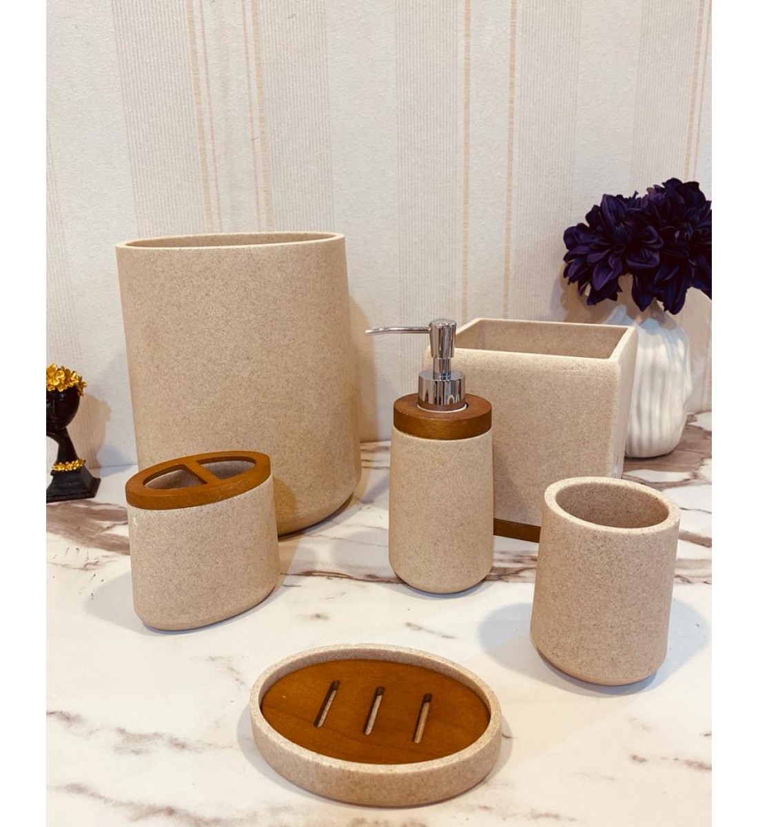 6 Pieces Ceramic Bathroom Set