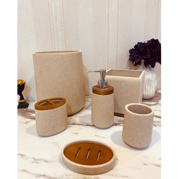 طقم حمام سيراميك  بيج 6 قطعة